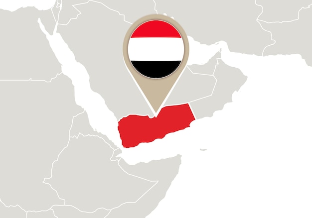 Vector mapa con el mapa y la bandera de yemen resaltados