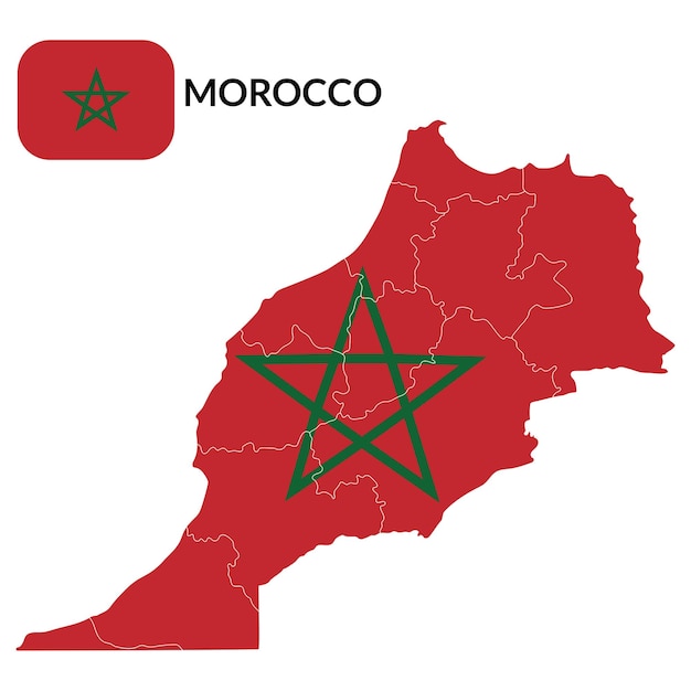 Vector mapa de marruecos con la bandera nacional de marrueco