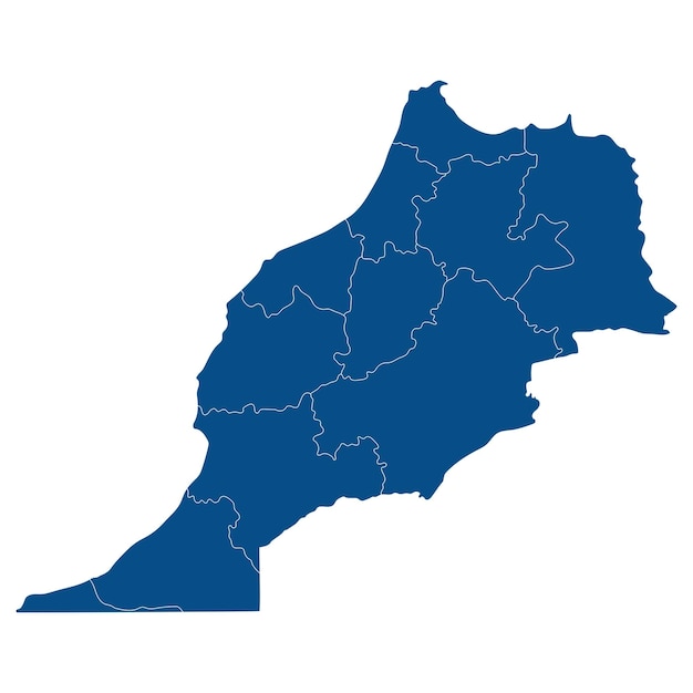 Mapa de Marruecos en provincias administrativas en color azul