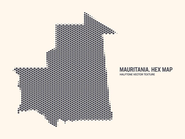 Mapa de Mauritania patrón hexagonal de medio tono aislado en un fondo claro