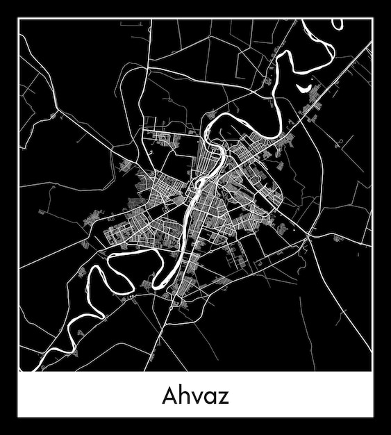 Mapa mínimo de la ciudad de Ahvaz (Irán, Asia)