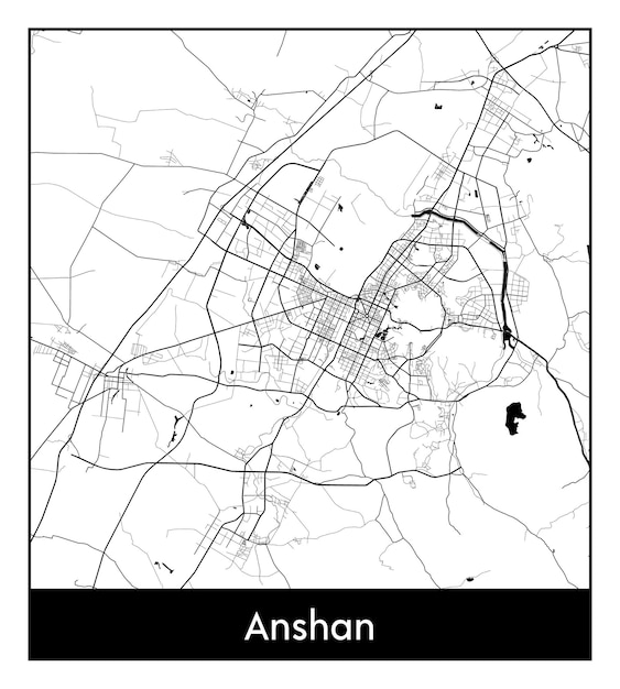 Vector mapa mínimo de la ciudad de anshan (china, asia)