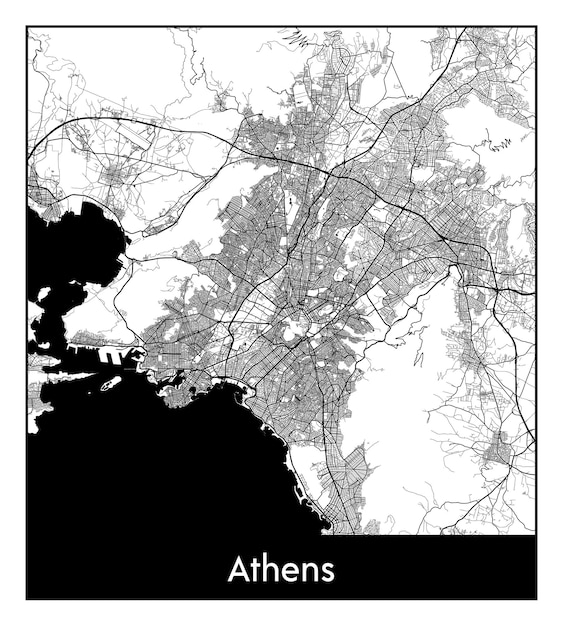 Mapa mínimo de la ciudad de Atenas (Grecia, Europa)