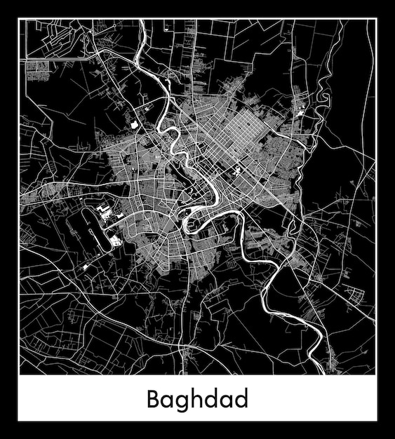 Mapa mínimo de la ciudad de Bagdad (Irak, Asia)