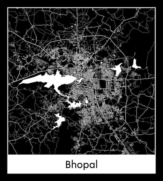 Mapa mínimo de la ciudad de Bhopal (India, Asia)