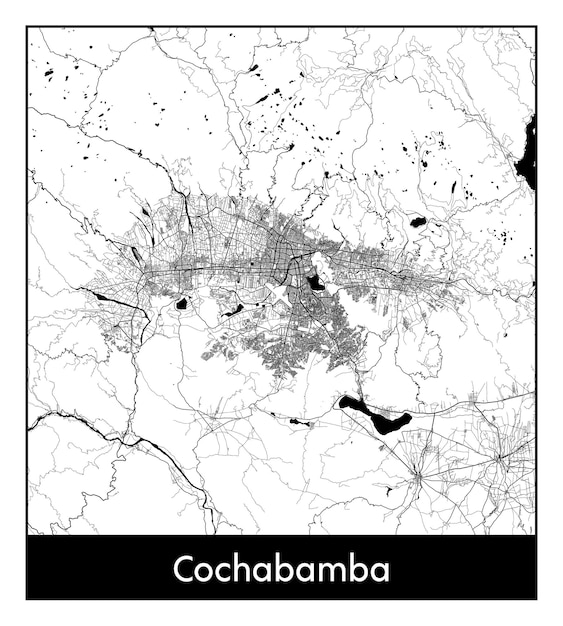 Vector mapa mínimo de la ciudad de cochabamba (bolivia, américa del sur)