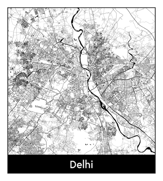 Mapa mínimo de la ciudad de Delhi (India, Asia)