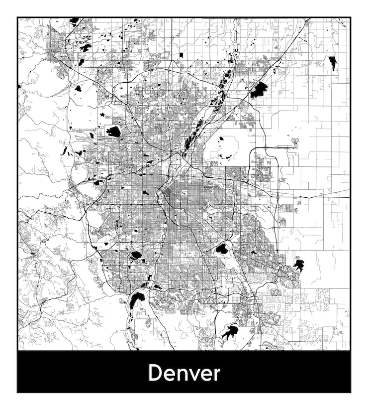 Vector mapa mínimo de la ciudad de denver (estados unidos, américa del norte)