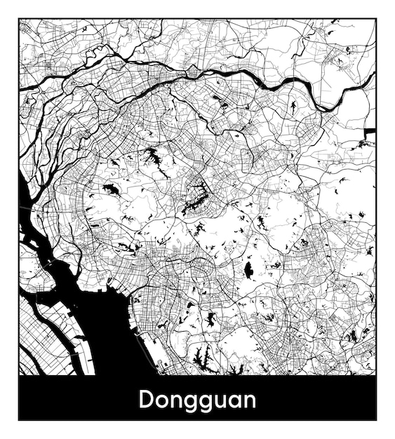 Vector mapa mínimo de la ciudad de dongguan (china, asia)