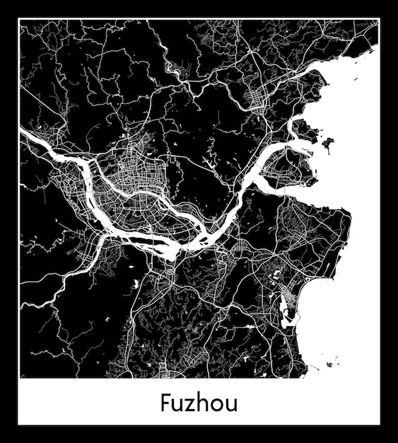 Mapa mínimo de la ciudad de Fuzhou (China, Asia)