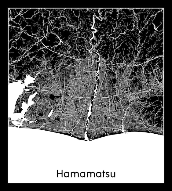 Vector mapa mínimo de la ciudad de hamamatsu (japón, asia)