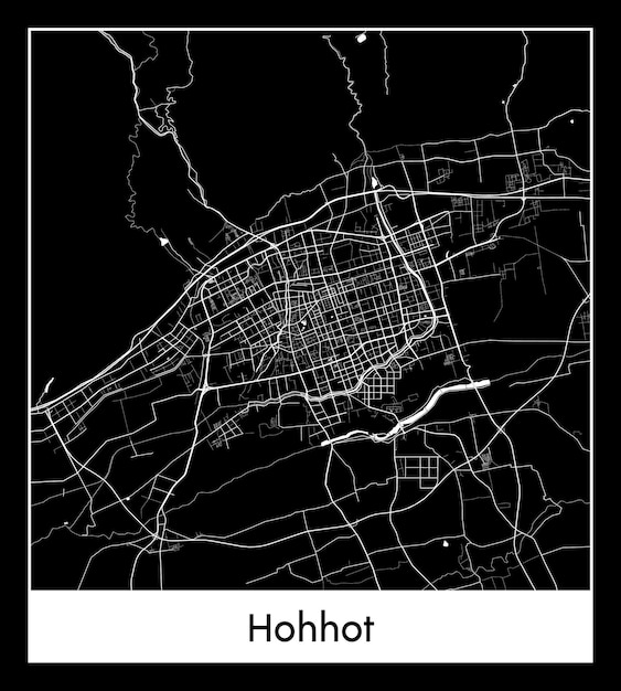 Mapa mínimo de la ciudad de Hohhot (China, Asia)