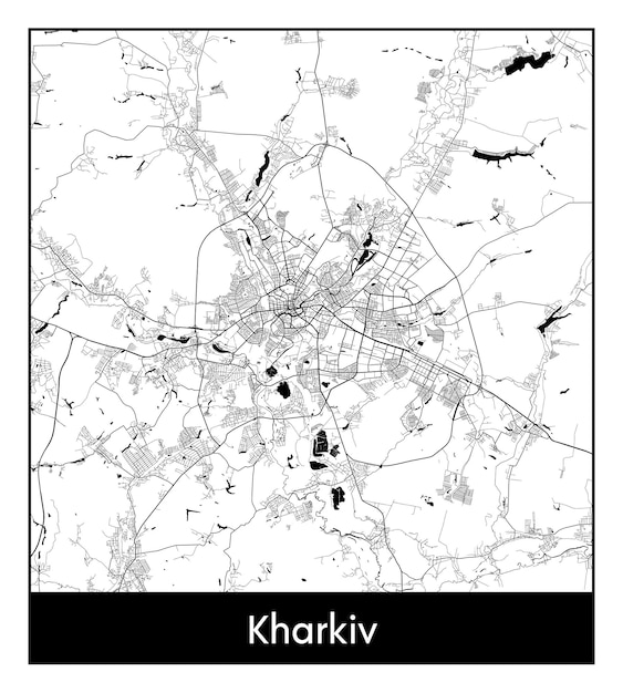 Vector mapa mínimo de la ciudad de kharkiv (ucrania, europa)