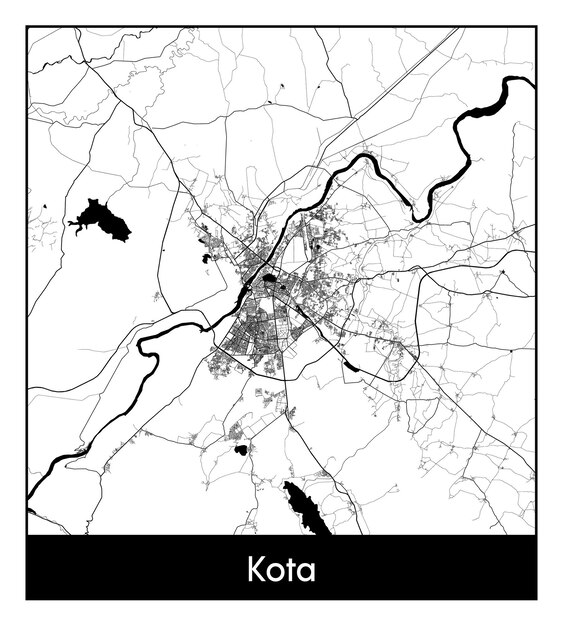 Mapa mínimo de la ciudad de Kota (India, Asia)