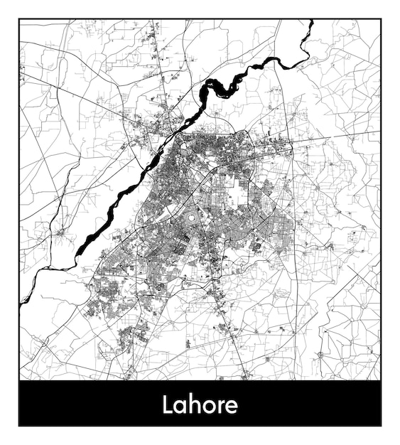 Mapa mínimo de la ciudad de Lahore (Pakistán, Asia)