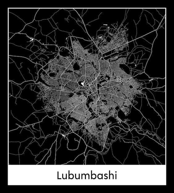 Mapa mínimo de la ciudad de Lubumbashi (República Democrática del Congo, África)