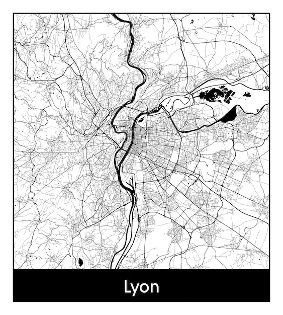 Mapa mínimo de la ciudad de Lyon (Francia, Europa)