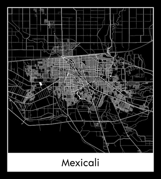 Mapa mínimo de la ciudad de Mexicali (México, América del Norte)