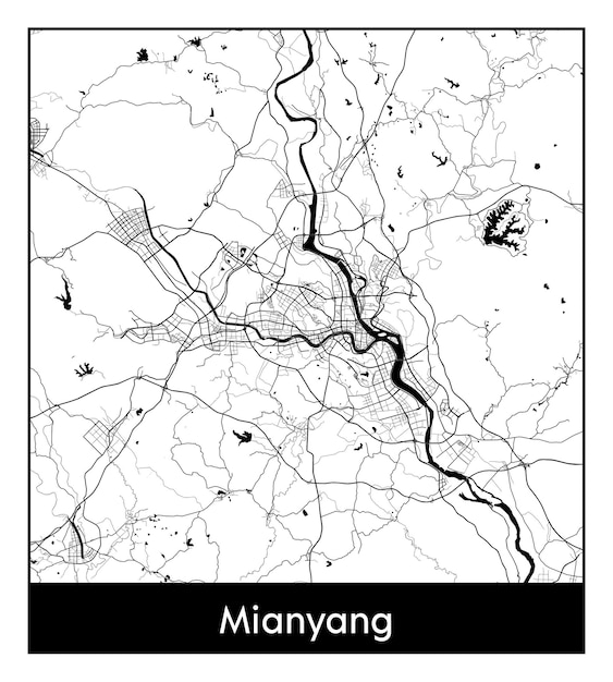 Mapa mínimo de la ciudad de mianyang (china, asia)