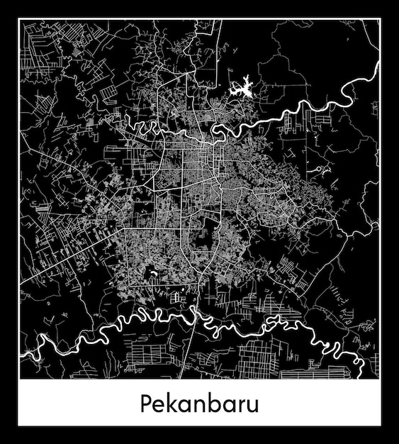 Vector mapa mínimo de la ciudad de pekanbaru (indonesia, asia)