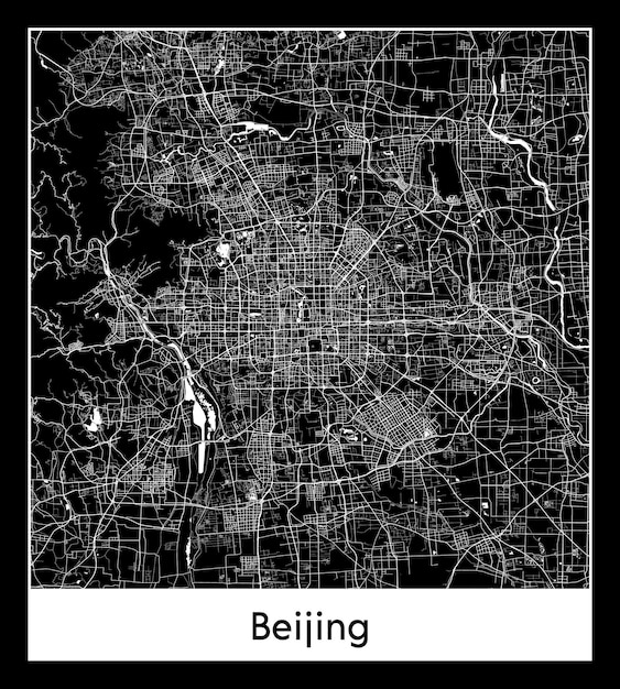 Mapa mínimo de la ciudad de Pekín (China, Asia)
