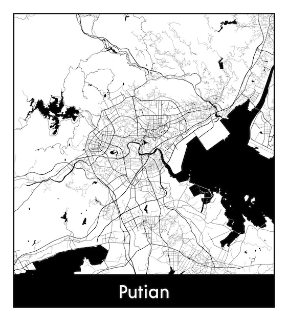 Mapa mínimo de la ciudad de putian (china, asia)