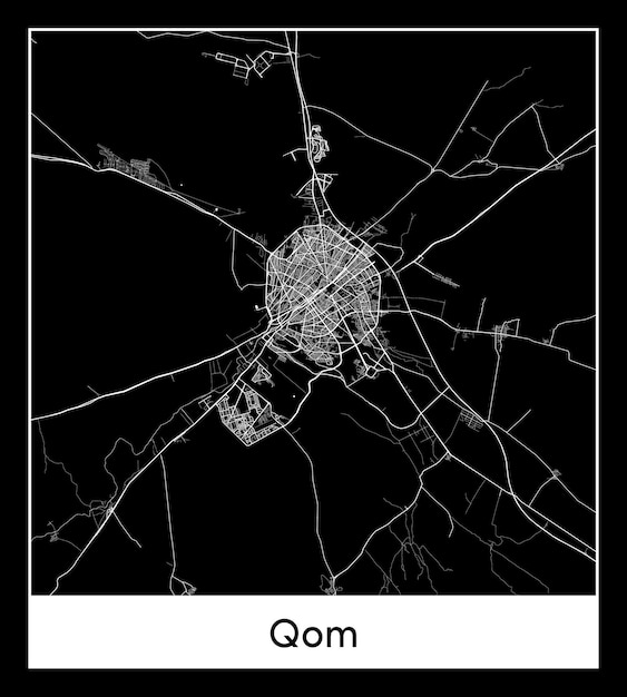 Mapa mínimo de la ciudad de Qom (Irán, Asia)