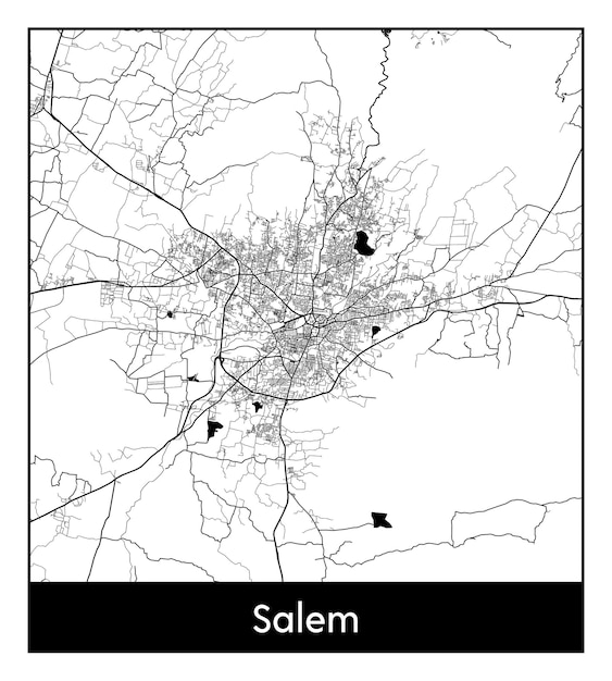 Mapa mínimo de la ciudad de salem (india, asia)