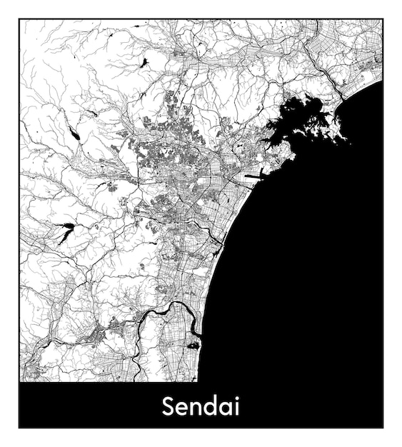 Vector mapa mínimo de la ciudad de sendai (japón, asia)