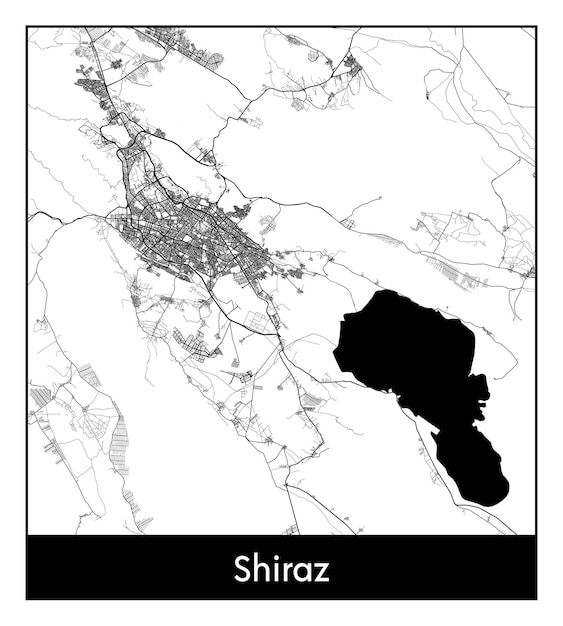 Mapa mínimo de la ciudad de shiraz (irán, asia)