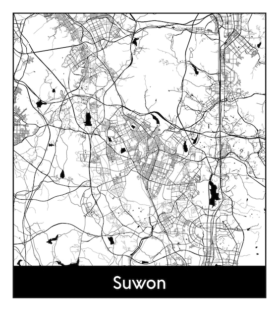 Mapa mínimo de la ciudad de suwon (corea del sur, asia)