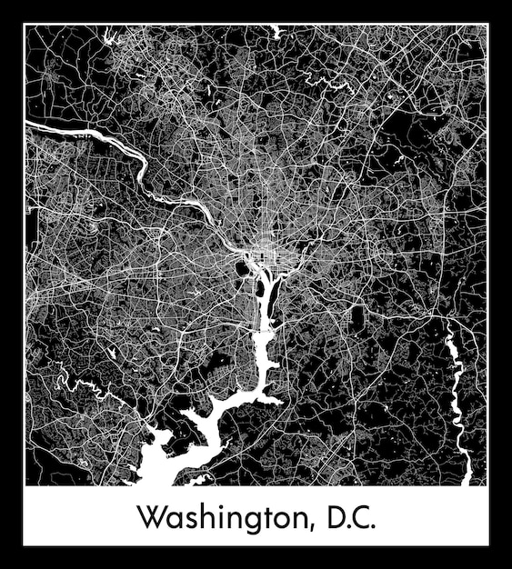 Vector mapa mínimo de la ciudad de washington dc estados unidos américa del norte