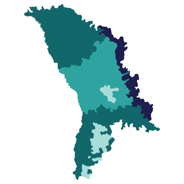 Mapa de Moldavia en tres regiones principales en multicolor