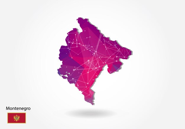 Mapa de Montenegro poligonal del vector. Diseño de baja poli. mapa de triángulos sobre fondo blanco. gráfico de degradado de estilo polivinílico bajo triangular arrugado geométrico, puntos de línea, diseño de interfaz de usuario.
