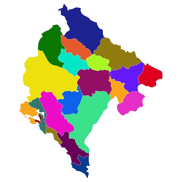 Vector mapa de montenegro en provincias administrativas en multicolor