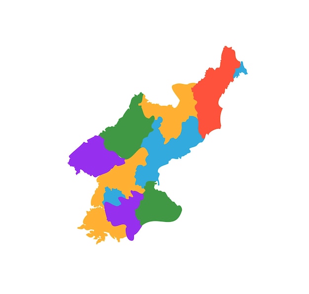 Mapa multicolor de Corea del Norte Regiones políticas vector plano simple