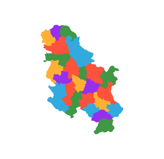 Mapa multicolor de Serbia Regiones políticas vector plano simple