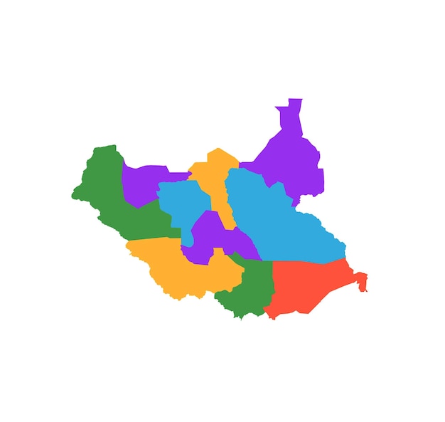 Mapa multicolor de Sudán del Sur Regiones políticas vector plano simple