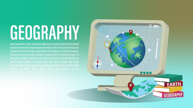 Vector mapa mundial en 3d en la pantalla para el aprendizaje en línea