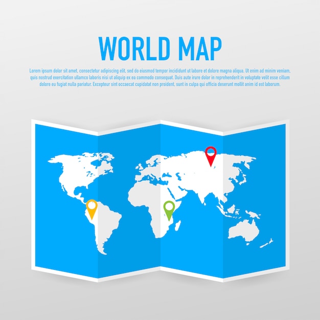 Mapa mundial aislado sobre fondo blanco. Tierra plana, plantilla de mapa gris para el sitio web.