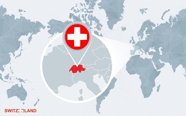 Mapa mundial centrado en América con Suiza ampliada