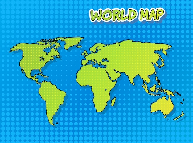 Vector mapa mundial en cómic y estilo pop art con técnica de medios tonos vector art