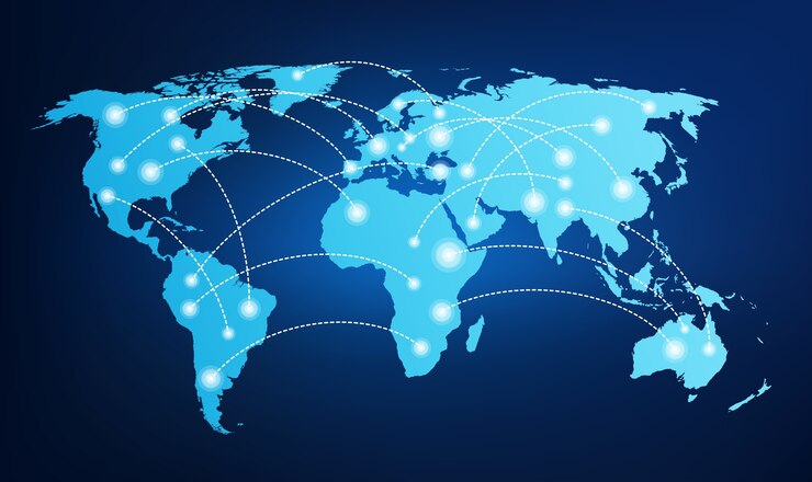 Vector mapa mundial con conexiones globales.