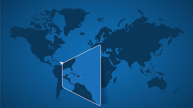 Mapa mundial detallado con mapa ampliado anclado de Puerto Rico y países vecinos. Bandera y mapa de Puerto Rico.