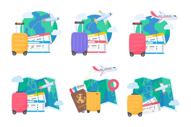 El mapa mundial está anclado para planificar viajes de aerolíneas internacionales con equipaje y boletos de avión.