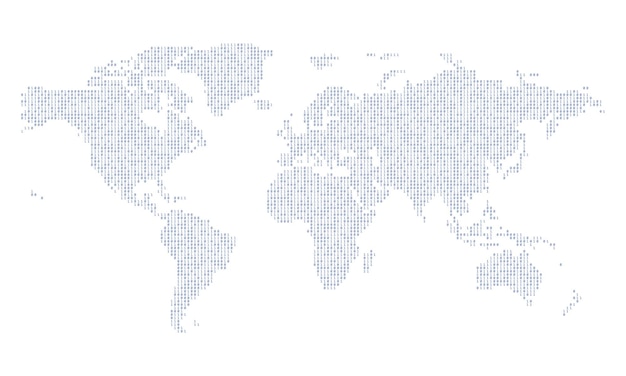 Mapa mundial hecho a partir de código de datos binarios