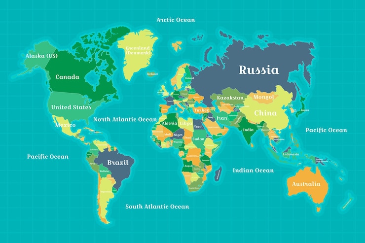 Mapa mundial con ilustración del nombre del país