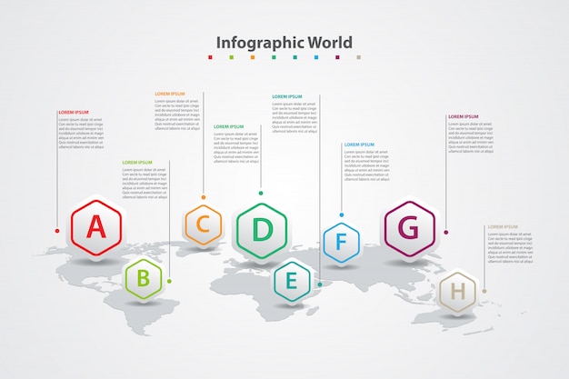 Mapa mundial de infografía, banderas internacionales del mundo.