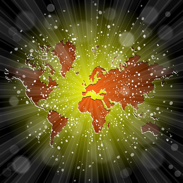 Mapa mundial Mapa político del mundo sobre un fondo colorido brillante Globo Rayos solares Amarillo brillante