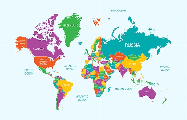 Vector mapa mundial con nombre de país